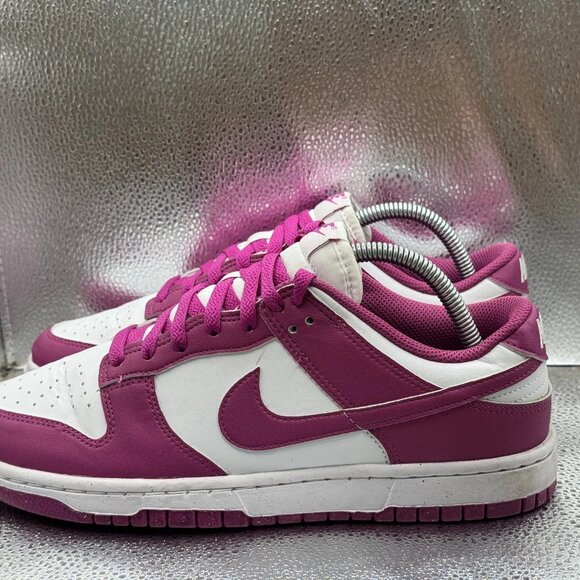 Size 9.5 Nike Dunk Low Womens Next Nature Hot Fuchsia Leather Sneaker DD1873-110 - Picture 7 of 11